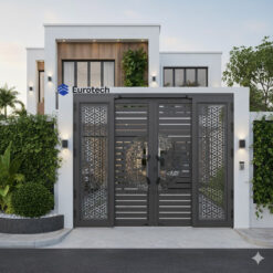 CỬA CỔNG TRƯỢT QUAY EUROTECH HỆ HOÀNG GIA MÀU CÀ PHÊ W